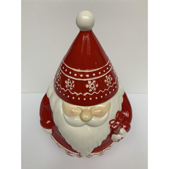 Southern Living Holiday Santa Gnome Cookie Jar 12” Tall Red & White Ceramic - Picture 2 of 6
